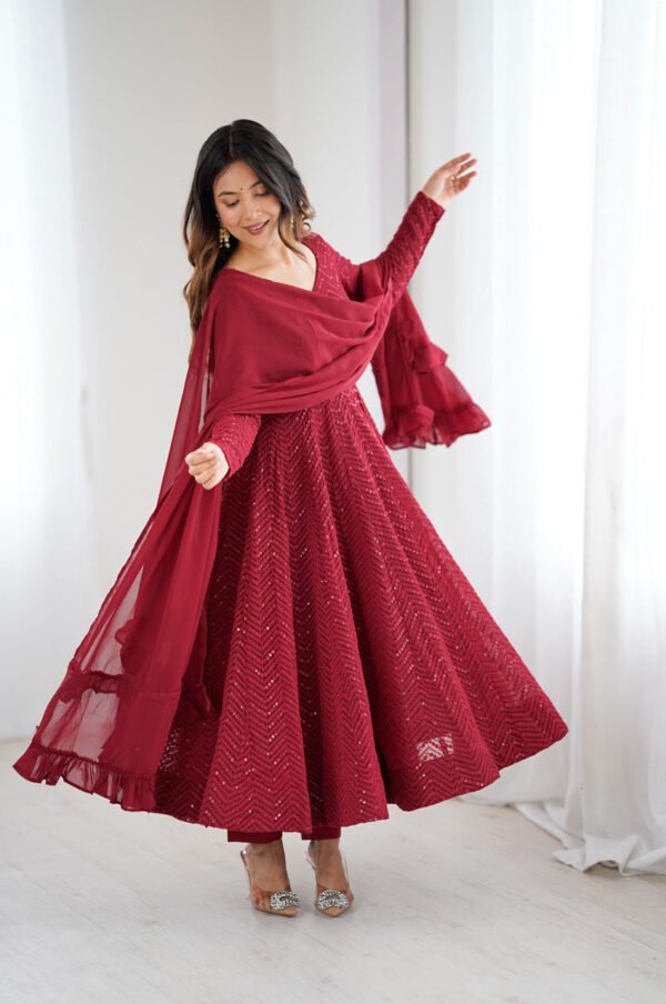 NKB-55MAROON_4.jpg Maroon Color Lucknowi Sequence Work Anarkali Suit