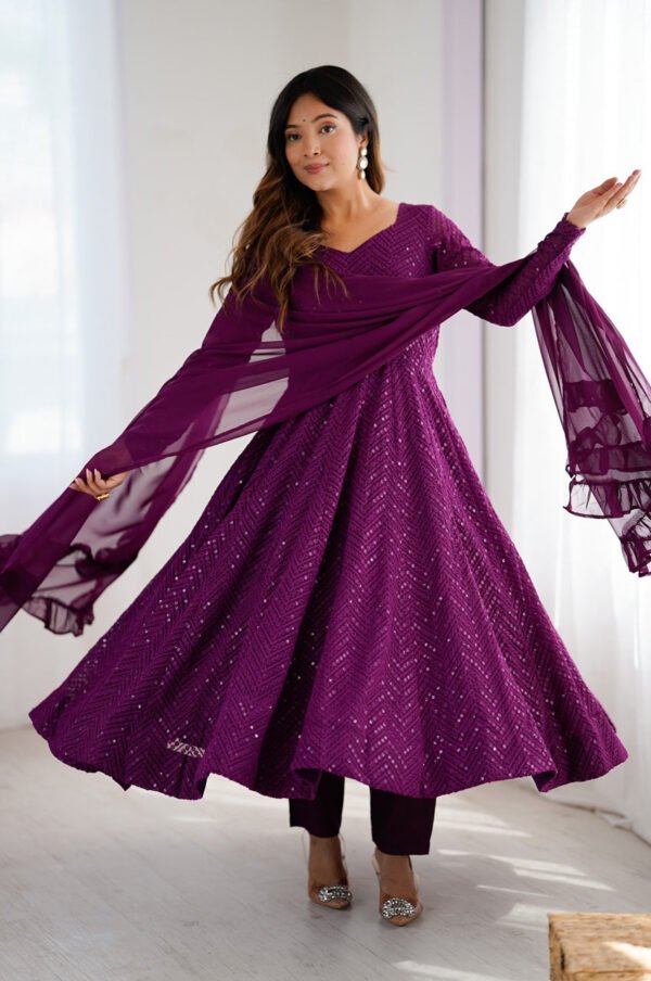 NKB-55WINE_6.jpg Wine Color Lucknowi Work Anarkali Suit