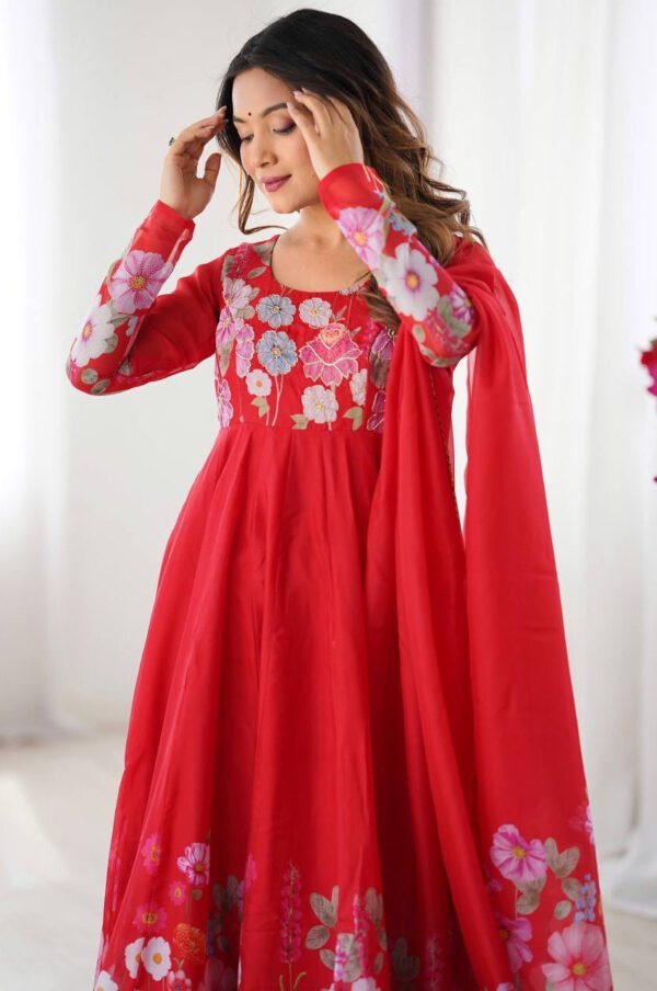 NKB-60RED_1.jpg Red Organza Anarkali Suit Set