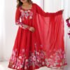 NKB-60RED_3.jpg Red Organza Anarkali Suit Set