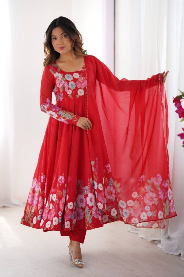 NKB-60RED_3.jpg Red Organza Anarkali Suit Set