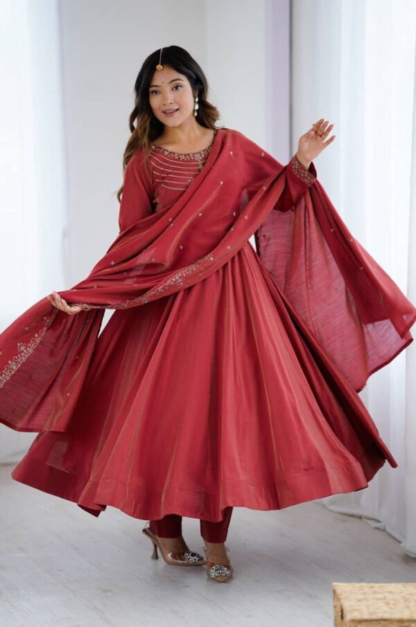 NKB-62MAROON_5.jpg Carmine Roman Chanderi Silk Anarkali Suit