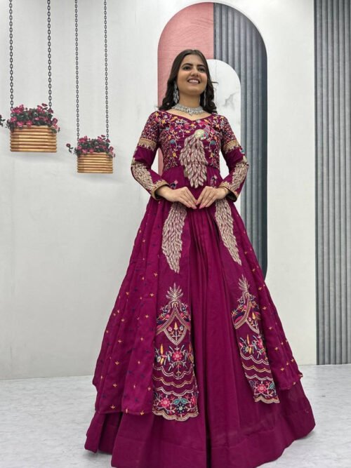 Pc-528_2_55b2aa52-94a7-41c6-9da7-8d9dd23d5587.jpg Tyrian Purple Crop Top Lehenga Set with Heavy Embroidery & Stylish Shrug Look