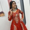 Orange Crop Top Lehenga Set with Heavy Embroidery & Stylish Shrug Look