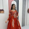 Orange Crop Top Lehenga Set with Heavy Embroidery & Stylish Shrug Look