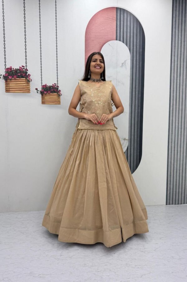 Pc-569_4.jpg Dark Tan Crunchy Silk Lehenga Set with 3.5 Meter Flair & Heavy Sequins Jacket