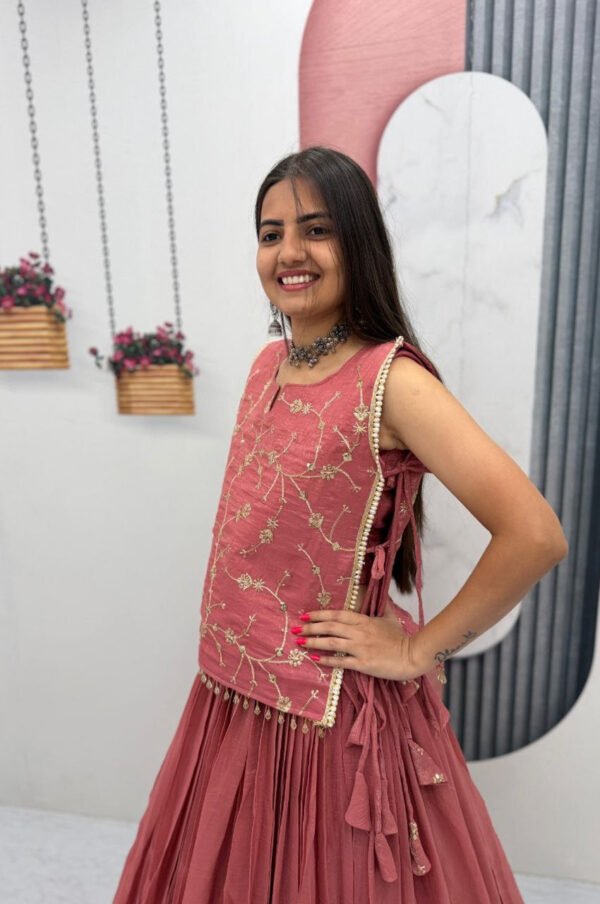 Pc-569_5.jpg Dusky Red Crunchy Silk Lehenga Set with 3.5 Meter Flair & Heavy Sequins Jacket