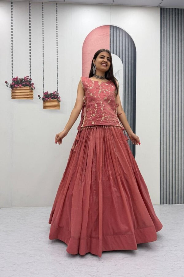 Pc-569_6.jpg Dusky Red Crunchy Silk Lehenga Set with 3.5 Meter Flair & Heavy Sequins Jacket