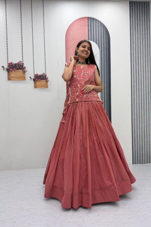 Pc-569_8.jpg Dusky Red Crunchy Silk Lehenga Set with 3.5 Meter Flair & Heavy Sequins Jacket