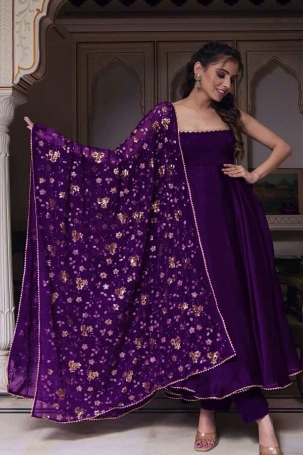 Purpulecl_2.jpg Gorgeous Violet Heavy Faux Georgette With Fully Flair Anarkali Suit
