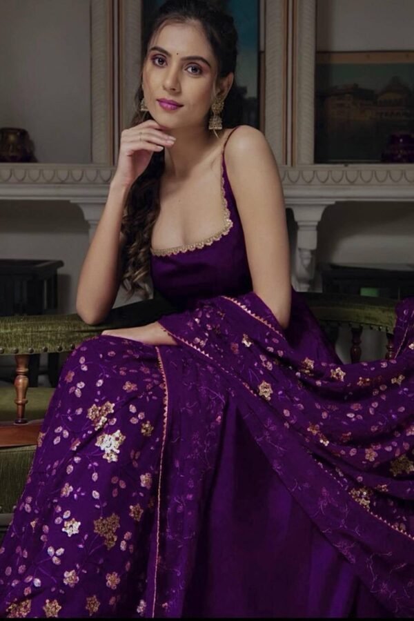 Purpulecl_3.jpg Gorgeous Violet Heavy Faux Georgette With Fully Flair Anarkali Suit