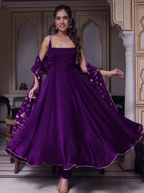 Purpulecl_4.jpg Gorgeous Violet Heavy Faux Georgette With Fully Flair Anarkali Suit