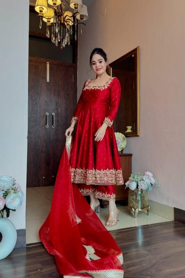 RED-STD.jpg Red Color Vichitra Silk Royal Suit Set