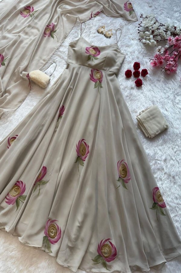 SCnx1193_4.jpg Dusty Brown Faux Georgette Handpainted Anarkali Suit