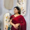 Arabian Red Space Silk Gown Saree with Beads Lace & Dupatta