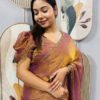 Copper Color Space Silk Gown Saree with Beads Lace & Dupatta