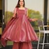 SK-D01_3.jpg Stunning Salmon Soft Organza Anarkali Suit Set with Lace Border Dupatta
