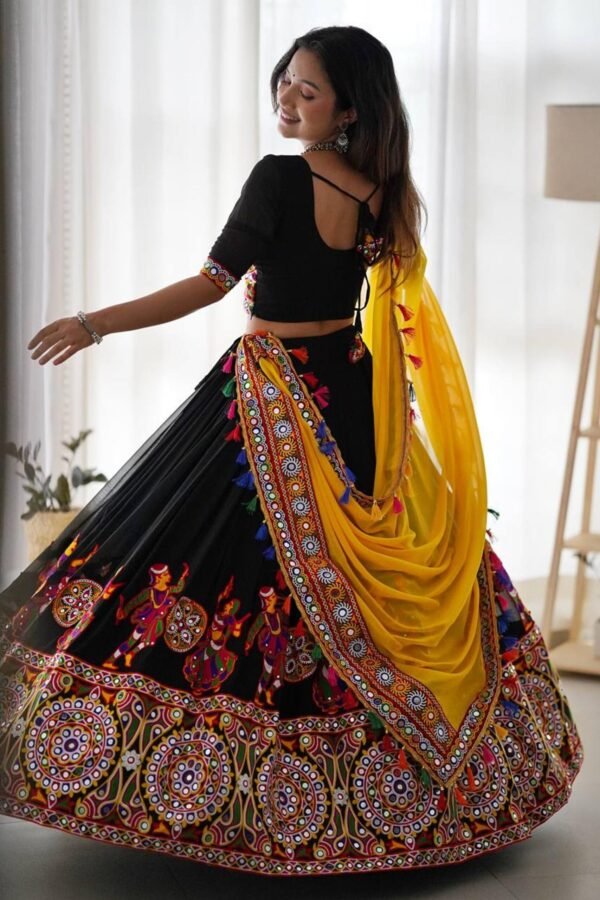 SP-24BLACK_1.jpg Black Faux Georgette Chaniya Choli with Original Mirror Work