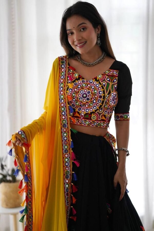 SP-24BLACK_2.jpg Black Faux Georgette Chaniya Choli with Original Mirror Work