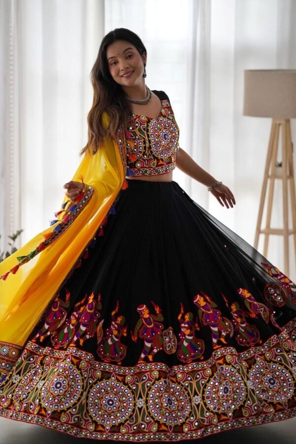 SP-24BLACK_3.jpg Black Faux Georgette Chaniya Choli with Original Mirror Work