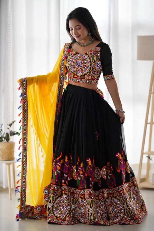 SP-24BLACK_4.jpg Black Faux Georgette Chaniya Choli with Original Mirror Work