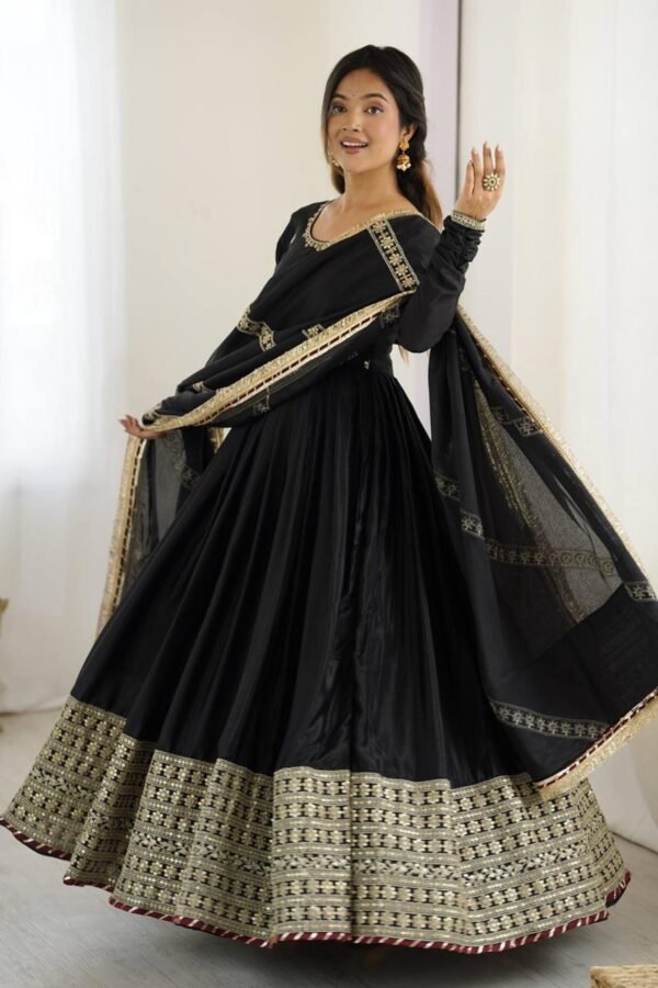 SP-27black_1.jpg Black Bollywood Style Anarkali Suit with Chinon Silk & Sequin Work