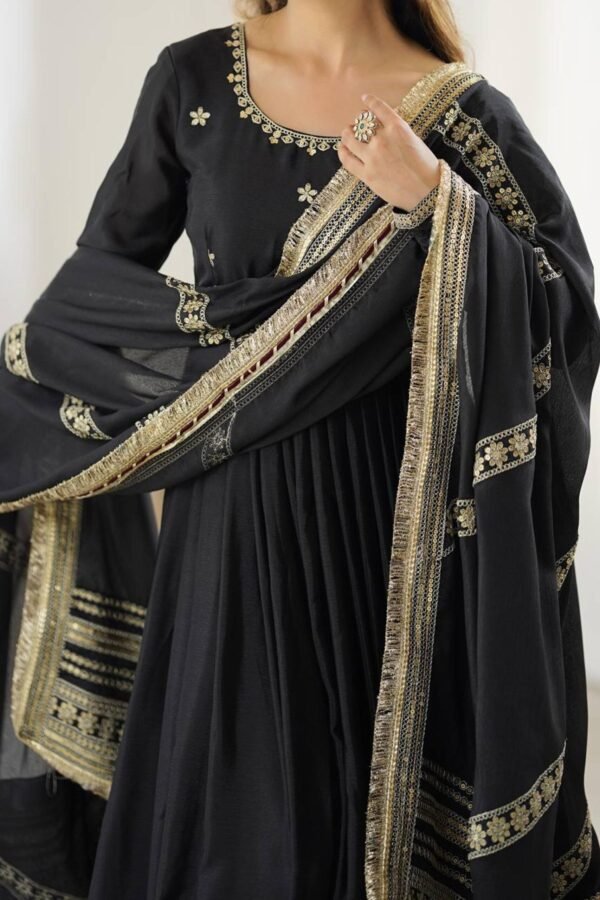 SP-27black_2.jpg Black Bollywood Style Anarkali Suit with Chinon Silk & Sequin Work