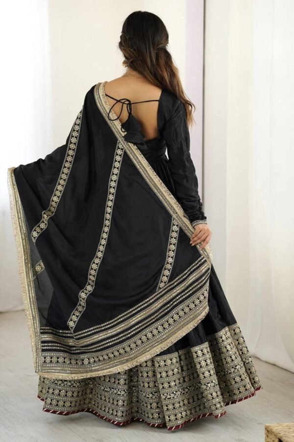 SP-27black_4.jpg Black Bollywood Style Anarkali Suit with Chinon Silk & Sequin Work