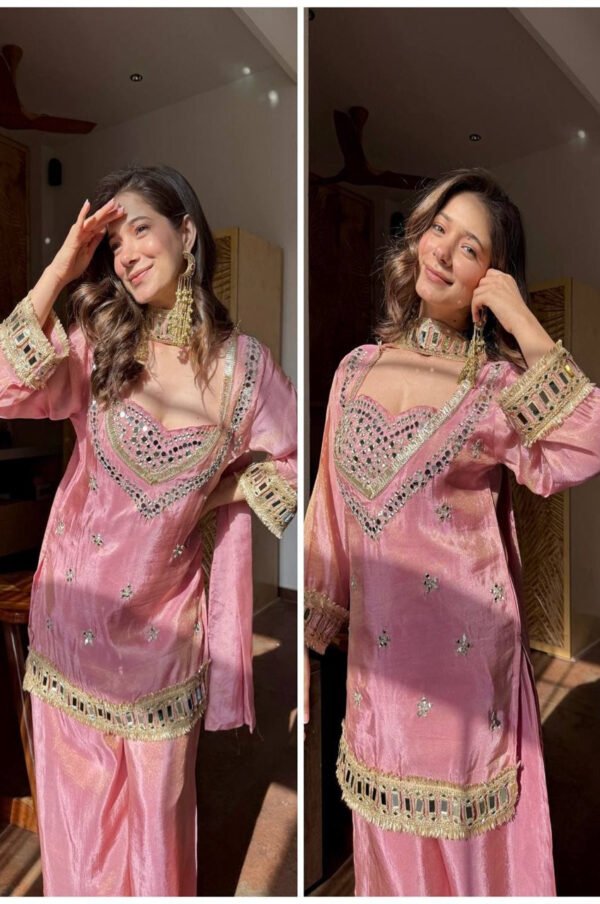 SRK-5326_3.jpg Pink Fendy Silk Sharara Suit with Real Mirror Work