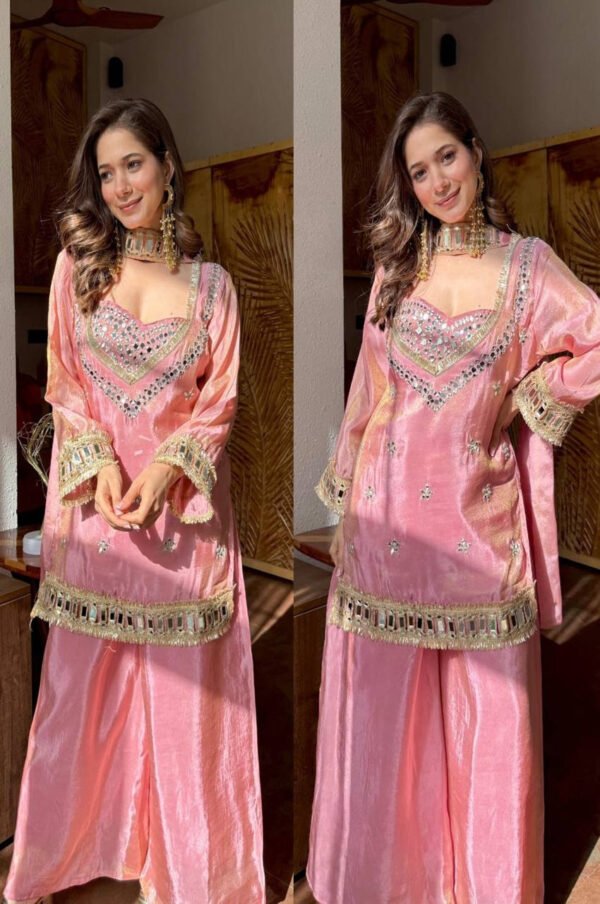 SRK-5326_4.jpg Pink Fendy Silk Sharara Suit with Real Mirror Work
