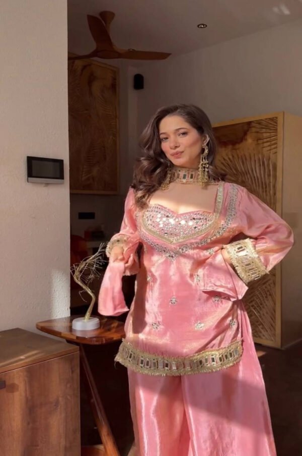 SRK-5326_5.jpg Pink Fendy Silk Sharara Suit with Real Mirror Work
