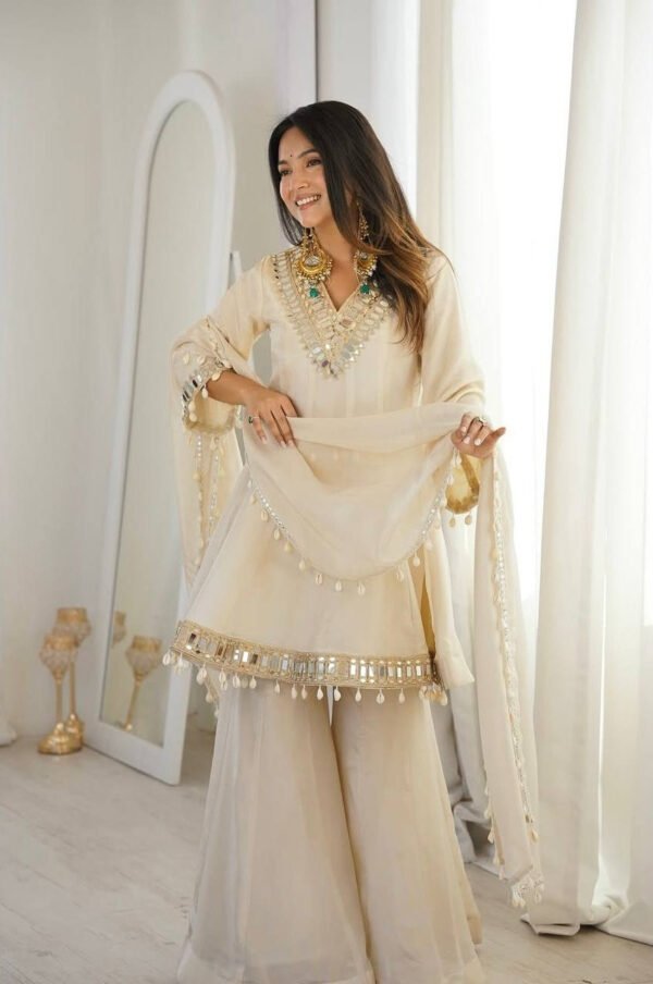 SRK-5339_4.jpg Ivory Tebby Organza Silk Sharara Suit with Real Mirror Lace Work