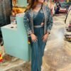Steel Blue Rangoli Silk Ready-to-Wear Saree with Embroidered Blouse, Koti