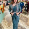 Steel Blue Rangoli Silk Ready-to-Wear Saree with Embroidered Blouse, Koti