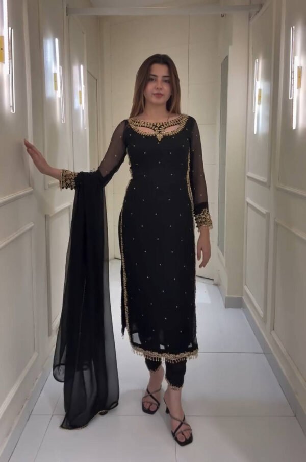 ST-1125_3.jpg Black Color Designer Suit Set with Pearl Moti Work