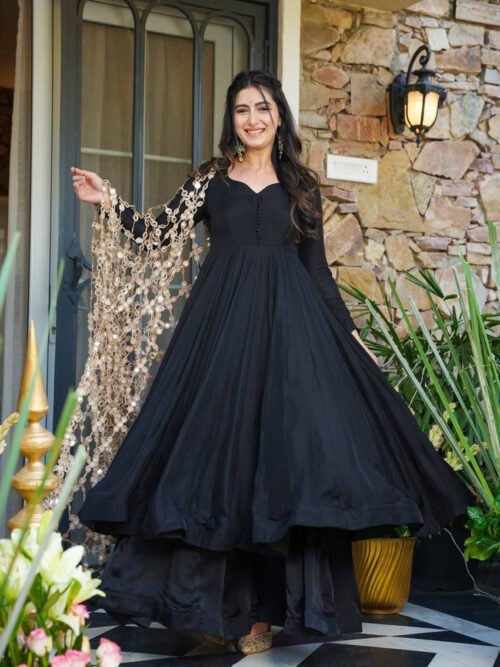 ST-1152BLACK_4.jpg Black Roman Silk Palazzo Suit Set