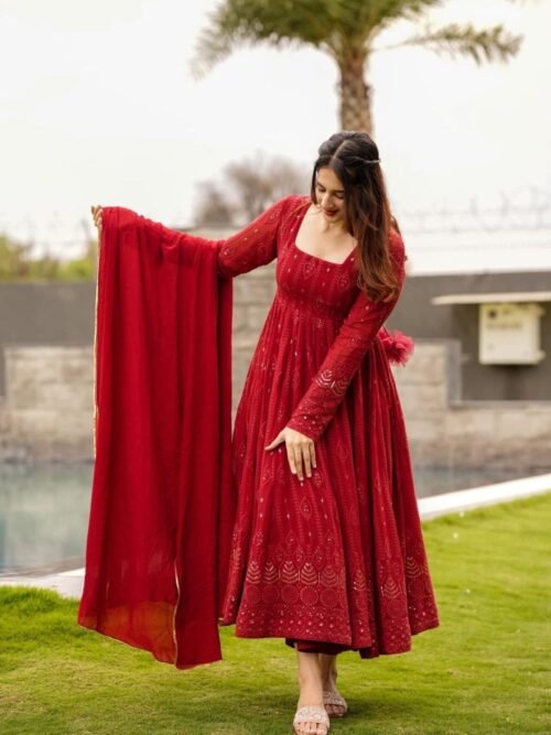 STD-101_5.jpg Maroon Anarkali Suit Set: Embroidered & Georgette Fabric