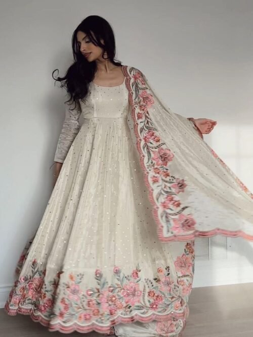 STD-167_4.jpg Off-White Vichitra Silk Gown Set