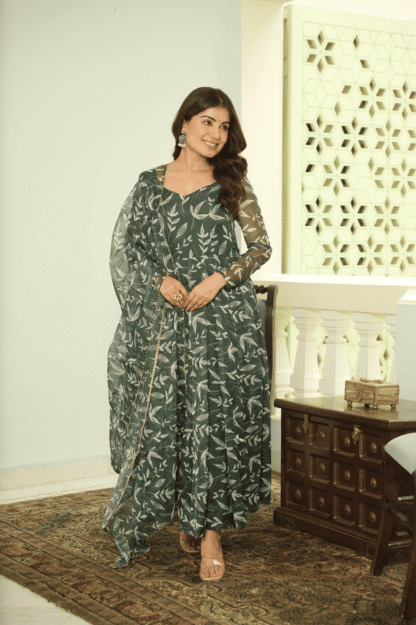 TAN110GREEN_2.png Elegant Green Tebby Organza Printed Anarkali Set
