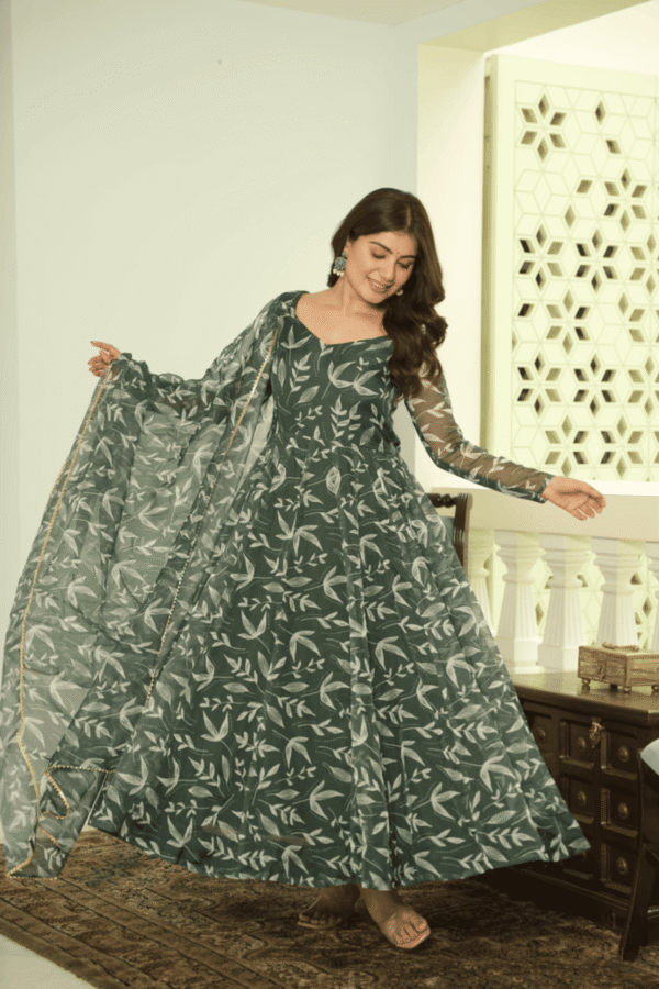 TAN110GREEN_3.png Elegant Green Tebby Organza Printed Anarkali Set
