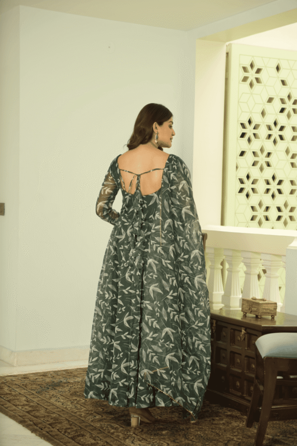 TAN110GREEN_4.png Elegant Green Tebby Organza Printed Anarkali Set