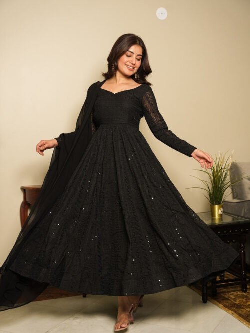 TAN111_3.jpg Black Georgette Lucknowi Work Anarkali Suit Set