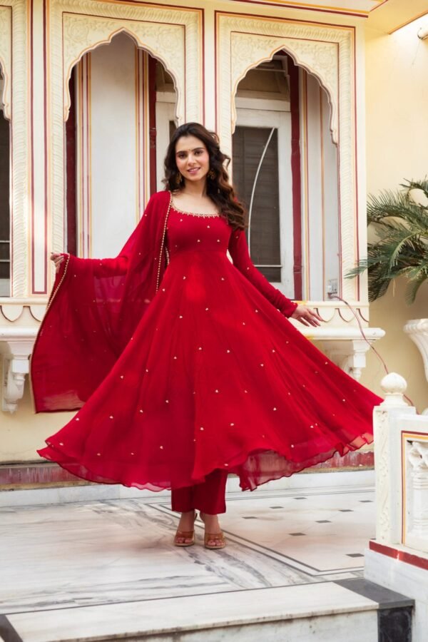 TC-RED_1.jpg Radiate Elegance in This Red Hand Work Anarkali Suit