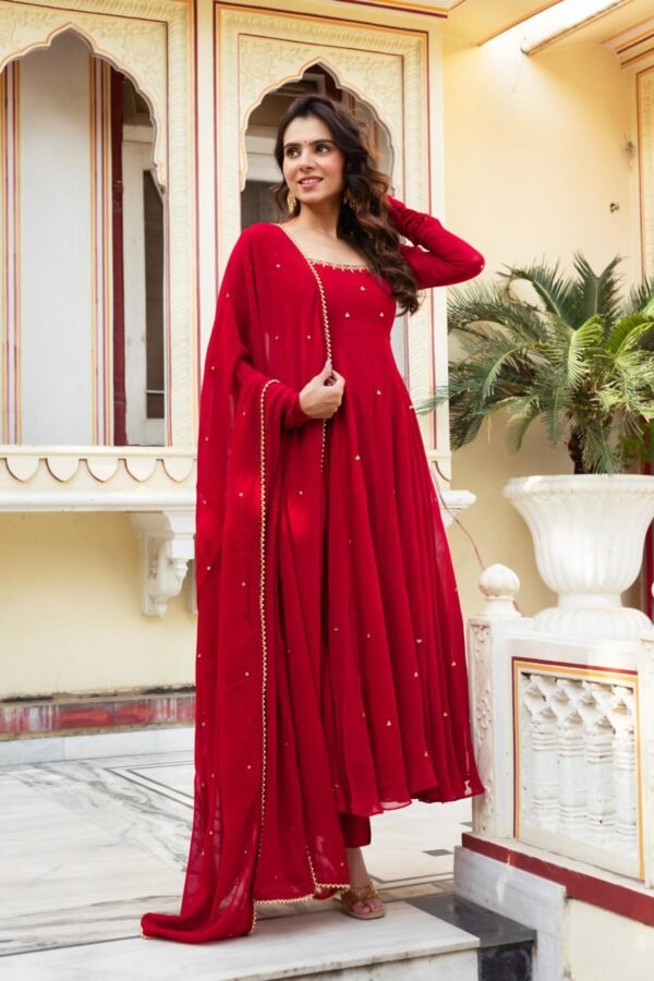 TC-RED_2.jpg Radiate Elegance in This Red Hand Work Anarkali Suit