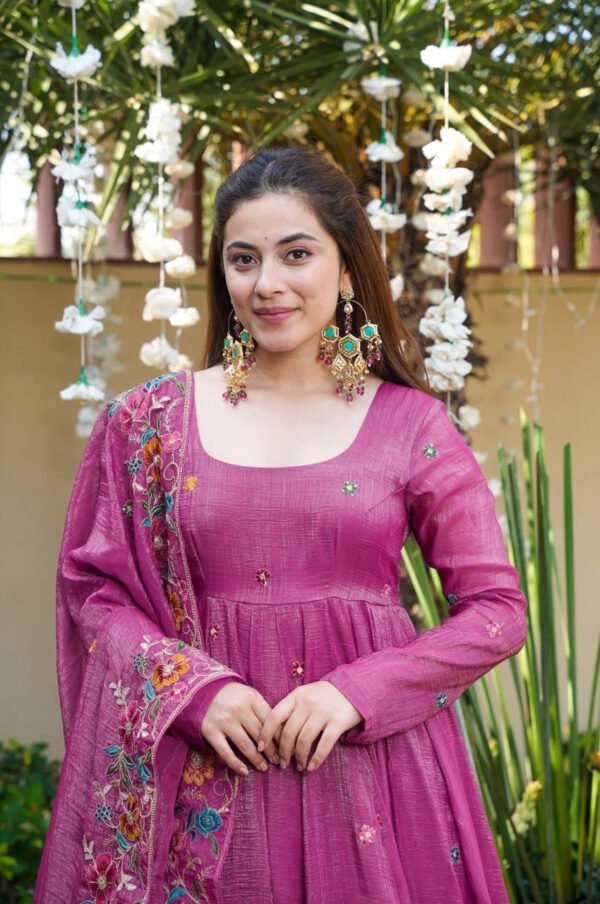 TD-6098magenta_3.jpg Magenta Crushed Silk Anarkali Suit Set