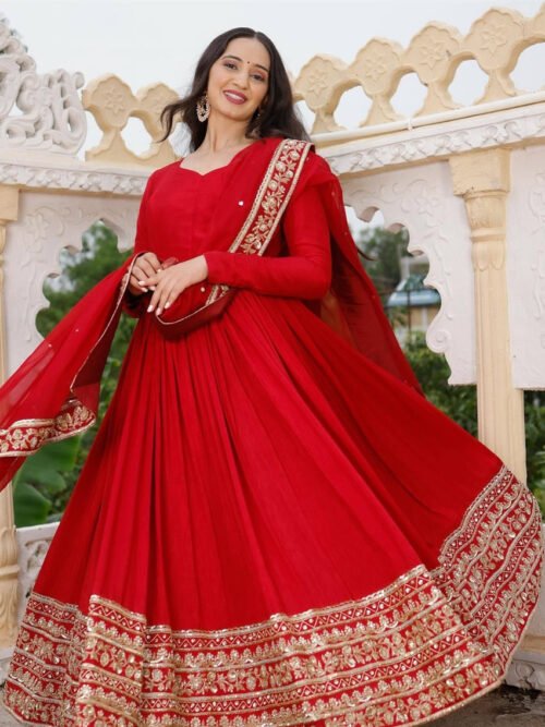 Tapi-287_1.jpg Exotic Red Georgette Suit Set with Embroidered Dupatta