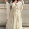 WHITELUCKNOWIGOWN_2.jpg Luxurious White Georgette Anarkali Suit Set with Lakhnawi Work