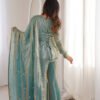 ZSR-3159_2.jpg Steel Green Fendy Silk Sharara Suit