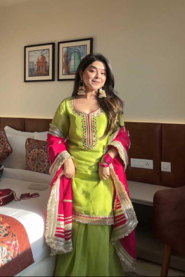 Neha Bhandari Neon Faux Blooming Sharara Set