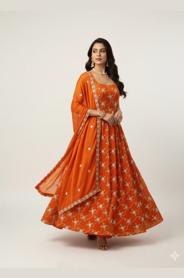 og_1_285c78b9-2553-4190-b460-0a412912f609.jpg Elegant Orange Fandy Silk Anarkali Set